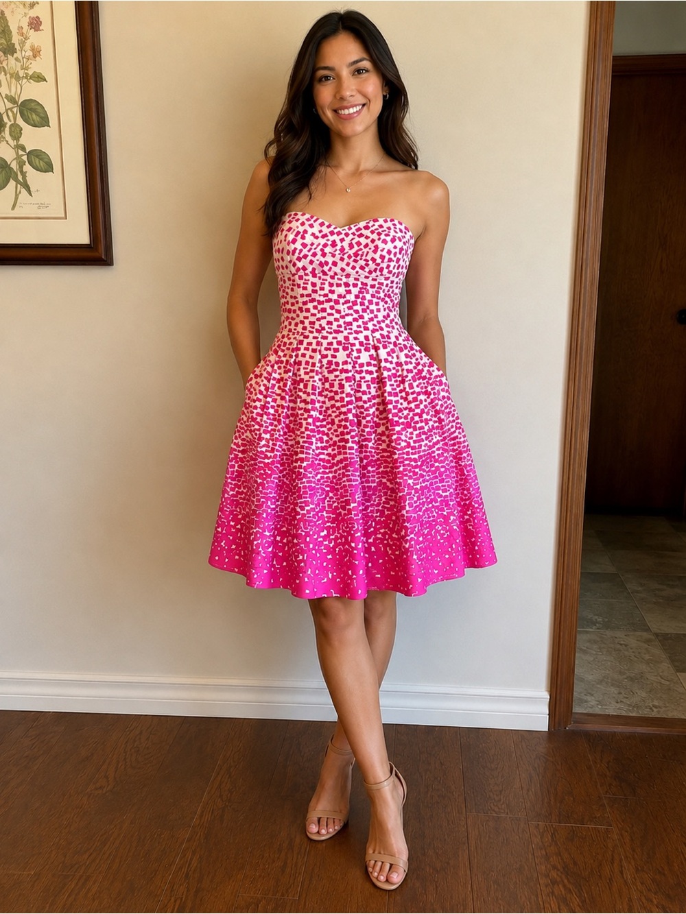 Calvin Klein Pink Ombre Strapless Sweetheart Fit-&-Flare Dress Size 6